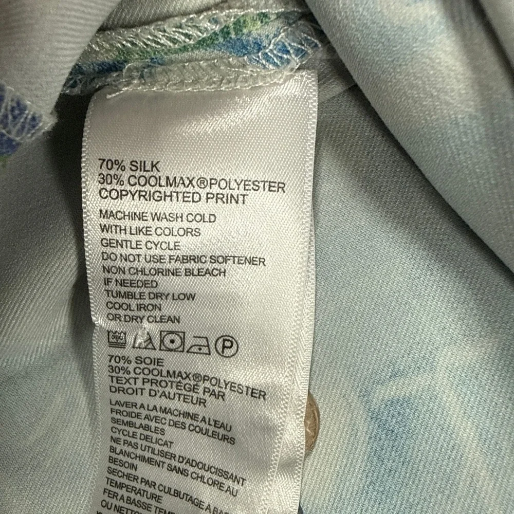 Tommy Bahama Mens Large IslandZone Silk Blend Blue Green Tropical Floral Shirt